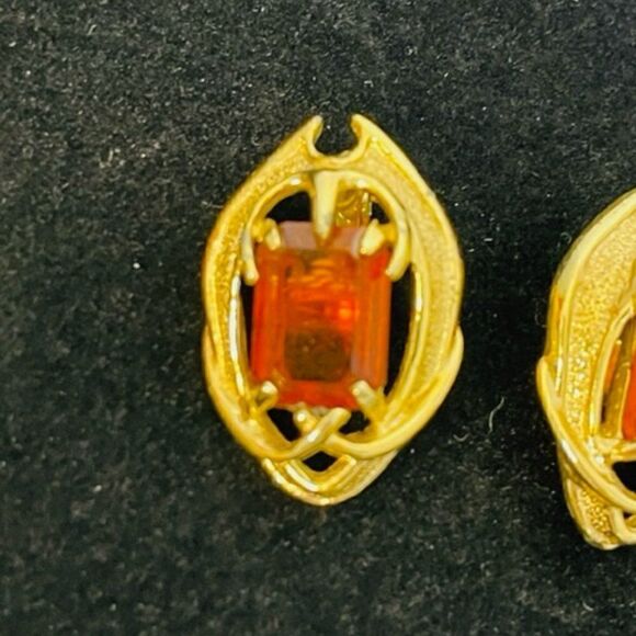 Vintage Sarah Coventry: (Signed) Stunning Amber Topaz Gold Clip on Earrings  1.2 - Picture 3 of 4